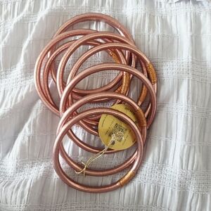 Sz XL (SET OF 9) BudHagirl Rose Gold ALL WEATHER BANGLES - SERENITY PRAYER